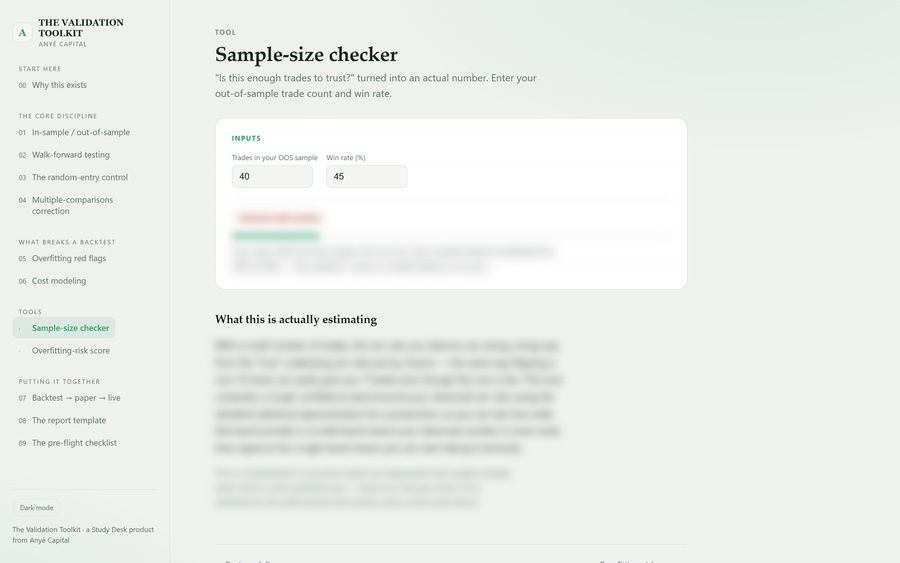 The live sample-size checker with verdict